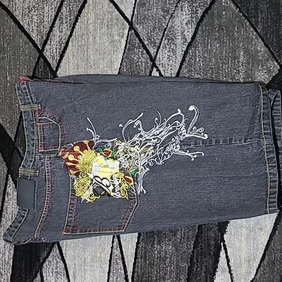 VINTAGE BROOKLYN XPRESS EMBROIDERED SKULL & CROWN 👑 COLOR POP DENIM JEAN - Picture 1 of 15